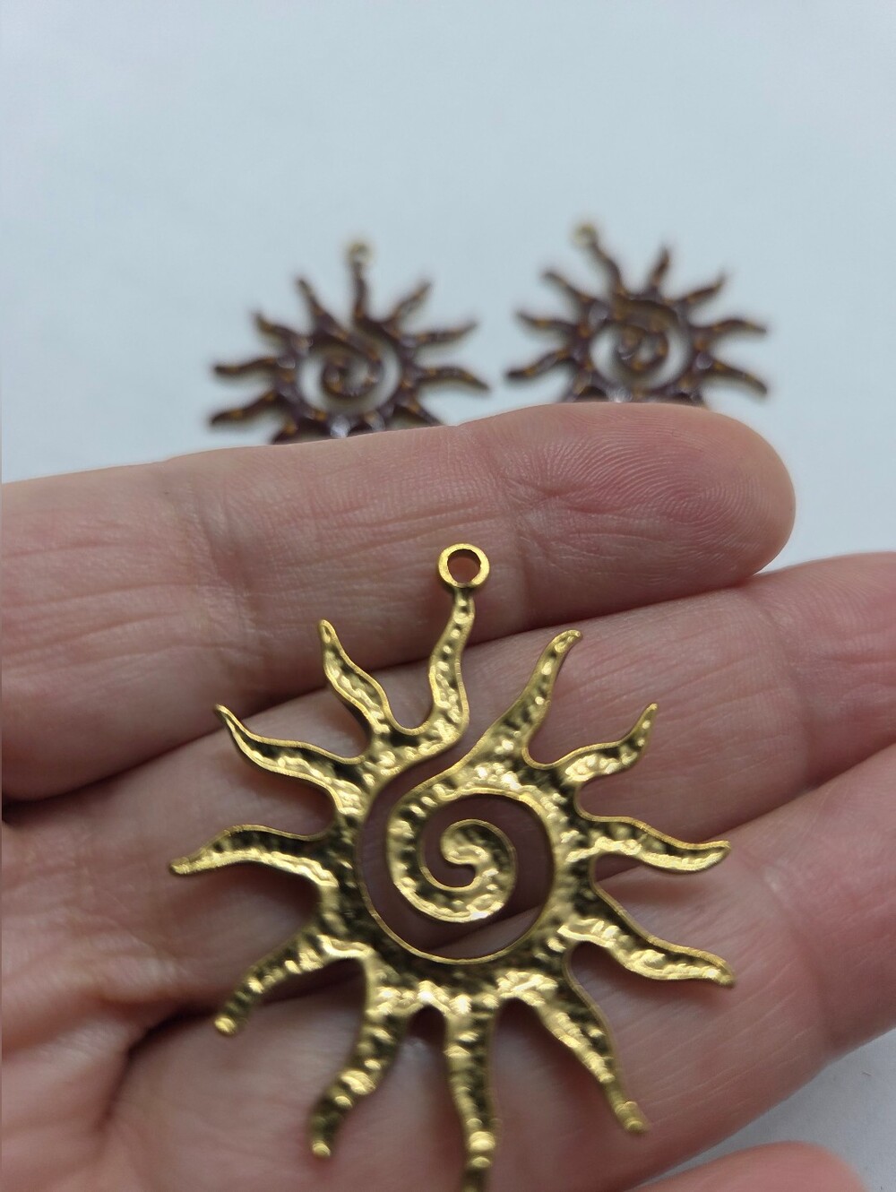 Sunburst Spiral Enamel Charms - Black & Brown with Gold Dots - Picture 2 of 4